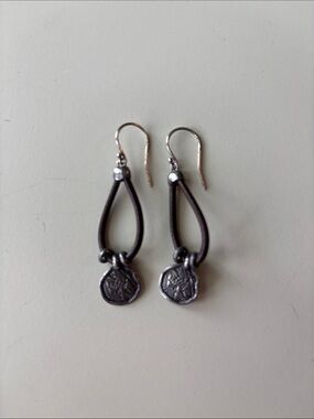 Silpada Brown and Silver Loop Earrings with Coin Charms